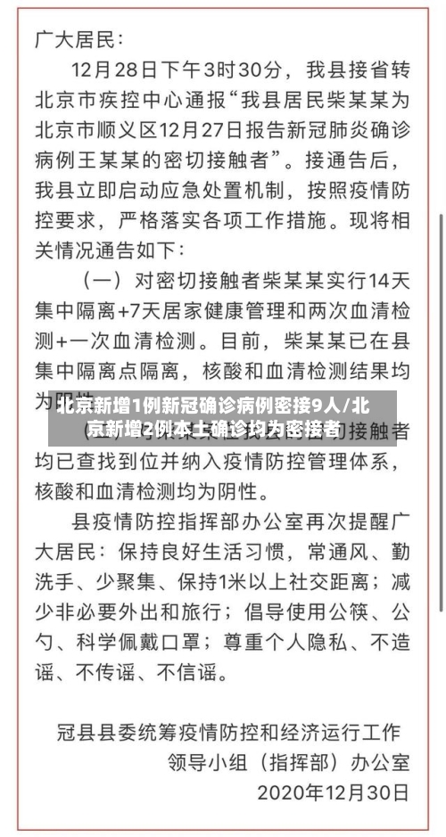 北京新增1例新冠确诊病例密接9人/北京新增2例本土确诊均为密接者-第1张图片